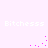 Pixelated text 'Bitchesss' repeated across light purple background with scattered pink dots forming abstract patterns.