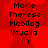Red background with repeating heart shapes and black text reading "Marie Therese Mabilog Mualla :)" in four identical vertical