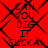 Red background with black pixelated text reading "CAN YOU DIG IT SUCKA!" repeated in a pattern, overlaid with diagonal black lines forming a crisscross pattern