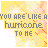 Animated icon with repeating text 'YOU ARE LIKE A HURRICANE TO ME' over a yellow-orange gradient background with diagonal stripes and small red accents.