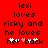 Red background with black pixelated text reading 'lexi loves ricky and he loves her back' and two white flower icons, one of which is pink in the second frame.