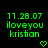 Green pixelated text on black background displays date, 'iloveyou kristian', and heart symbol with identical static appearance across observations.