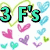 A static image with a white background filled with colorful heart shapes and text elements reading '3 F's', 'Friends', 'Faith', and 'Family'.