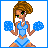 A 3x3 contact sheet of a pixel art animated icon featuring a cheerleader character and the name "taylor" in blue text across frames.