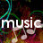 Animated icon with white text 'music lover' over colorful musical notes and swirling lines on a dark background.
