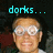 A pixelated image of a person with glasses in three , each showing text above the head