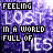 Animated pixel art displays text 'FEELING LOST IN A WORLD FULL OF LIES' with shifting letter opacity against a purple gradient background.