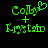 Green pixelated text 'Colly + Krysta' on black background with a heart symbol above 'Colly' in the first frame.
