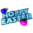 Animated Easter-themed buddy icon featuring 'HOPPY EASTER' text with blue and pink circular accents, displayed across a contact sheet of 10 sampled frames showing sequential animation changes.