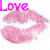 A contact sheet of two animated frames showing pink lips with the word "Love" in bright pink text above them on a white background.
