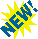 Yellow and blue pixelated 'NEWS!' burst icons in various sizes on a gray background, with some frames showing smaller versions of the same design.