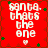 Red background with white pixelated text reading "santa. that's the one" and a small white heart, surrounded by green star shapes.