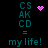 Pixelated teal text and pink symbols on black background with animated heart and dot patterns.