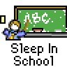 Animated pixel art contact sheet showing a classroom scene with teacher and students, where one student sleeps at their desk across multiple frames while the teacher remains stationary.