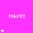 A bright pink background displays repeated 'M&M!!!' text and heart symbols in white, with varying quantities of hearts appearing below each text instance.