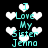 Black background with white heart shapes and cyan text reading "I Love My Sister Jenna" arranged in a pattern