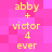 Pixelated yellow text on pink background displays 'abby + victor 4 ever' repeated in two vertical with slight variations
