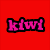 Six colored square each display the word 'kiwi' in distinct pixelated text with black outlines, arranged in a