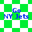Green and white checkered background with blue text reading "Go NY Jets" in four quadrants, transitioning from square to diamond pattern.