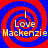 Four identical display red and blue spiral backgrounds with yellow text reading "Love Mackenzie" in each