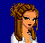 Pixelated character with brown hair in white jacket and black pants, standing against blue background with partial text reading 'White choco-late!' visible.
