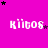 A bright pink background with repeated white pixelated text 'Kittos' and scattered black/purple stars in a
