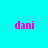 Four identical pink 'dani' text icons arranged in a on a cyan background with a central light gradient