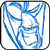 Static blue line drawing of a stylized animal face on white background with black border, appearing to be a sloth sketch.