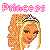 Pixelated static icon featuring a blonde cartoon princess with crown and pink text above her head.