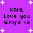 Purple background with white starbursts and repeated black text 'KRML Love you Girly's <3' in pixelated font.
