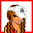 A 3x3 contact sheet of pixel art frames showing a cartoon woman in red and white attire with various poses, close-ups, and text phrases like "sorry boys" and "the only thing I blow are KISS".