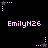 Pixelated pink text "EmilyH26" appears below four star-shaped animations on a black background, with stars alternating between pink and gray states.