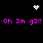 Pixelated icon with black background, pink text repeating 'Oh 3m g3!!', and white pixel clusters forming a heart and starburst pattern.
