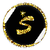 Nine circular icons arranged in a , each featuring a black background with a golden glittery 'S' and a small star above it, bordered by a gold and white decorative frame
