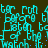 Cyan pixelated text repeats across a dark brown background in a pattern, with visible blue dots scattered throughout the composition
