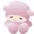 A 4x3 contact sheet of a pink cartoon sheep character in various expressions and poses across ten animated frames, displayed on a gray background with transparent pixels.