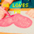 A four- shows a pink mustache-shaped object with yellow text changing , expressing unrequited love
