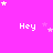 A bright pink background with multiple white 'Hey' text elements and scattered star shapes in varying sizes.
