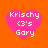 Four identical pink heart-shaped icons with white text on an orange background, each displaying "Krischy <3's Gary" in pixelated font.