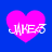 Four pink heart shapes on a blue background, each containing white text reading "JAKE" with a stylized design.