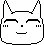 Pixelated white cat face with black outline, two expressions: closed eyes smiling and open mouth shouting.