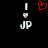 Pixelated icon with black background, white vertical bars, gray checkered hearts, and red heart outline above 'JP' text.