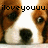A pixelated dog face with brown and white fur, black nose, and large dark eyes appears in close-up view.