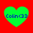 Four green heart-shaped icons with blue text "Colin<33" on a red background, arranged in a