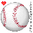 Four baseballs with red stitching arranged in a , each paired with a small heart icon above or below it; hearts alternate between solid and outlined styles
