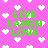 Pixelated green text "LIVE LAUGH LOVE" on pink background with white heart shapes, animated hearts move across the screen.