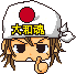 A 4x4 grid of pixel art animated frames showing a character with brown hair, white cap with red circle, and yellow text on the cap in various expressions and mouth positions.