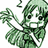 Pixelated green-haired character with raised arm and angry expression, paired with text on green backgrounds.