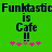 Green background with dark blue text reading "Funktastic Funktastic is Cafe !!" and pink plus signs below, two identical versions side-by-side.