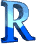 Three of three identical blue and white gradient 'R' letters on a gray background, each letter with a 3D effect